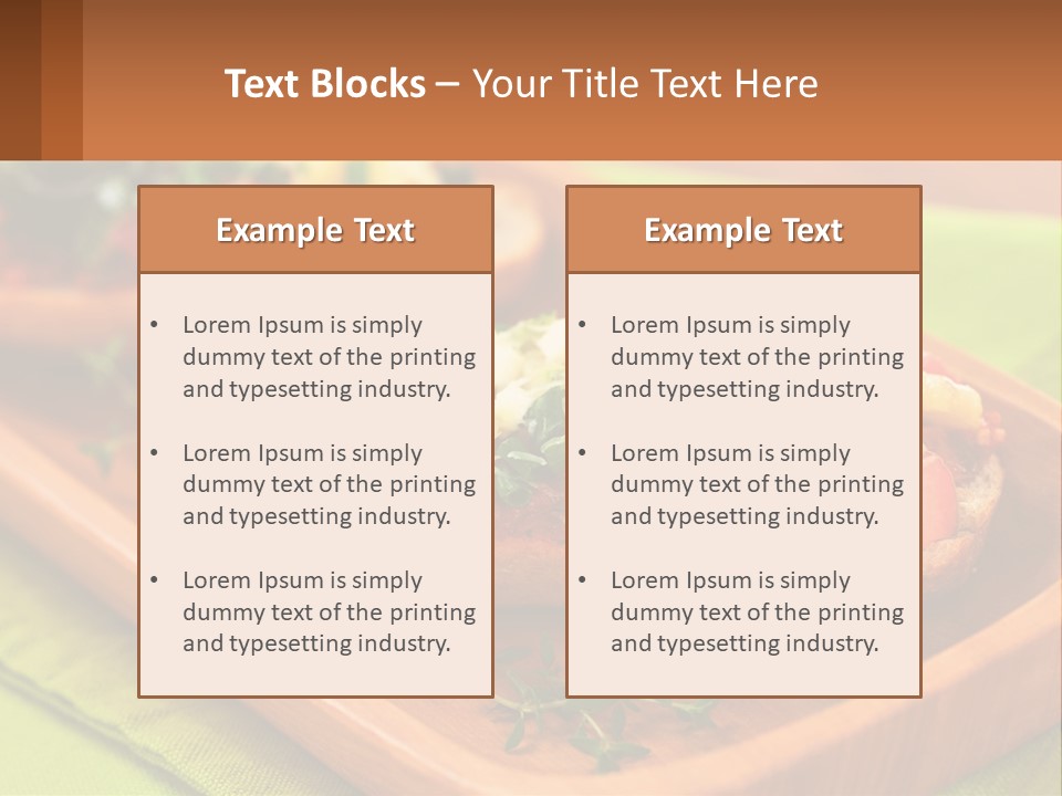 A Wooden Tray With Two Pieces Of Bread Topped With Vegetables PowerPoint Template