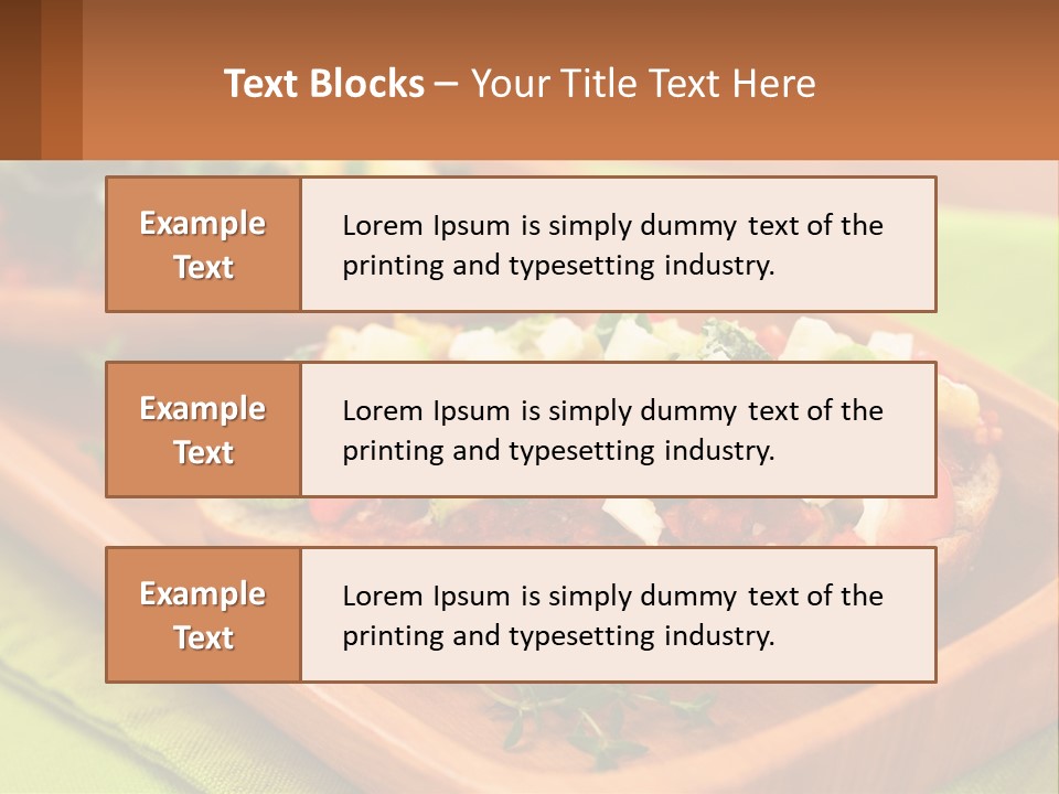 A Wooden Tray With Two Pieces Of Bread Topped With Vegetables PowerPoint Template