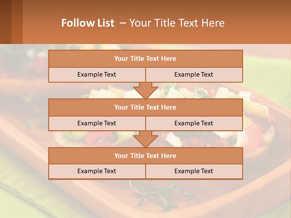 A Wooden Tray With Two Pieces Of Bread Topped With Vegetables PowerPoint Template