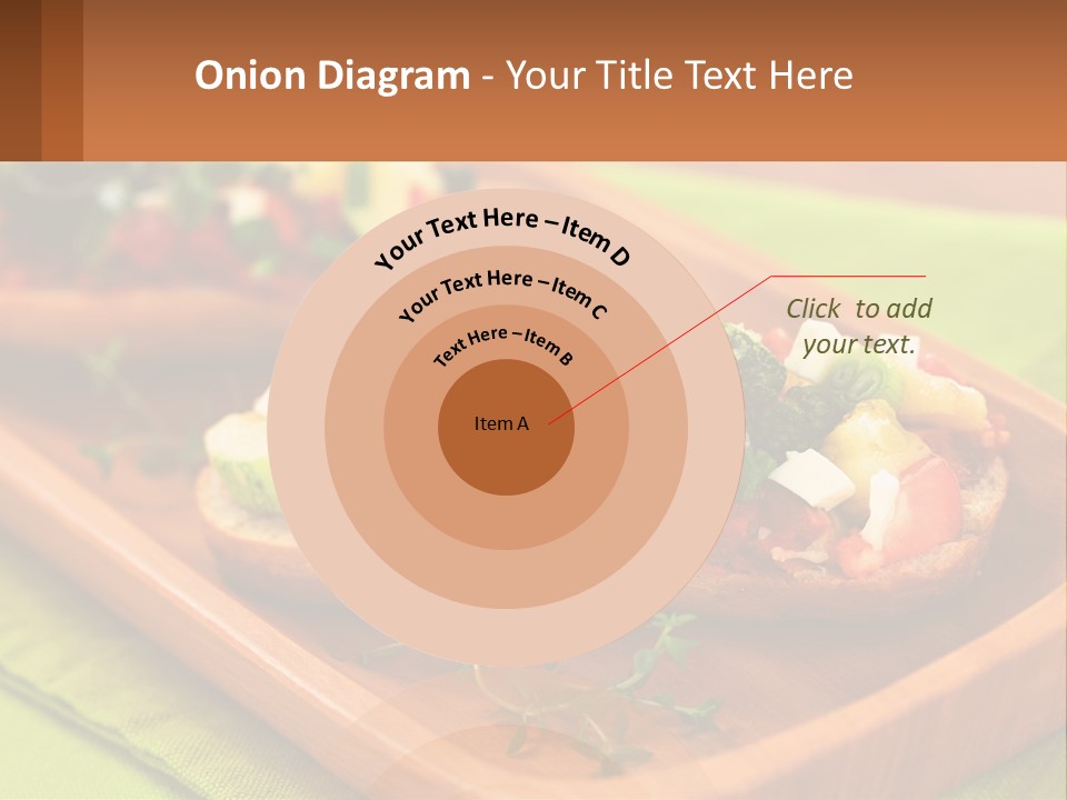 A Wooden Tray With Two Pieces Of Bread Topped With Vegetables PowerPoint Template