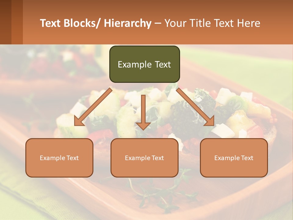 A Wooden Tray With Two Pieces Of Bread Topped With Vegetables PowerPoint Template