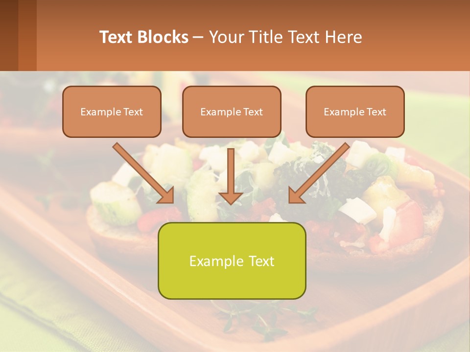 A Wooden Tray With Two Pieces Of Bread Topped With Vegetables PowerPoint Template