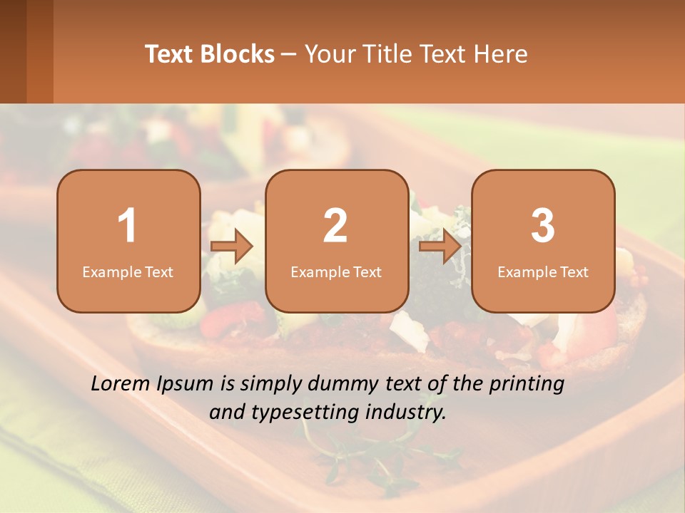 A Wooden Tray With Two Pieces Of Bread Topped With Vegetables PowerPoint Template
