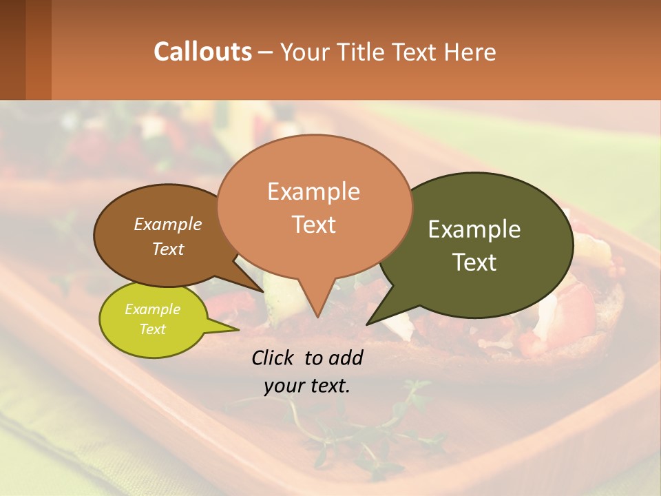 A Wooden Tray With Two Pieces Of Bread Topped With Vegetables PowerPoint Template