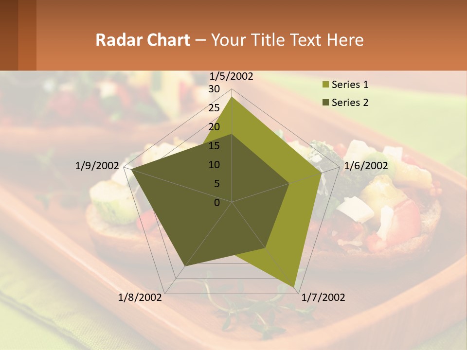 A Wooden Tray With Two Pieces Of Bread Topped With Vegetables PowerPoint Template