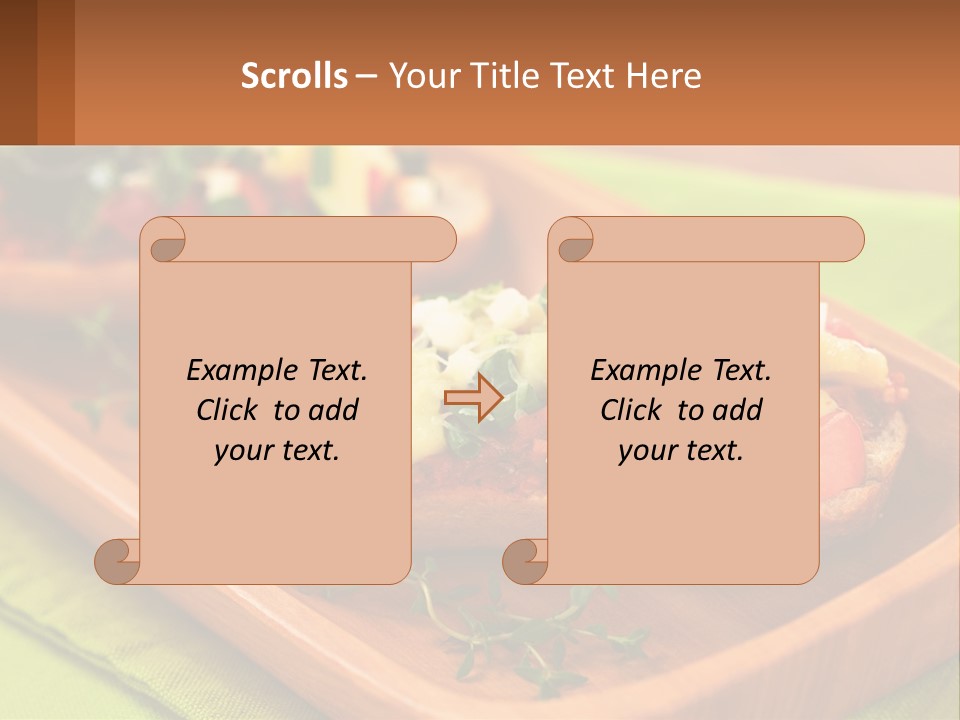 A Wooden Tray With Two Pieces Of Bread Topped With Vegetables PowerPoint Template