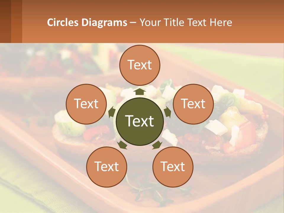 A Wooden Tray With Two Pieces Of Bread Topped With Vegetables PowerPoint Template