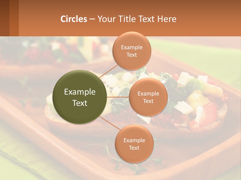 A Wooden Tray With Two Pieces Of Bread Topped With Vegetables PowerPoint Template