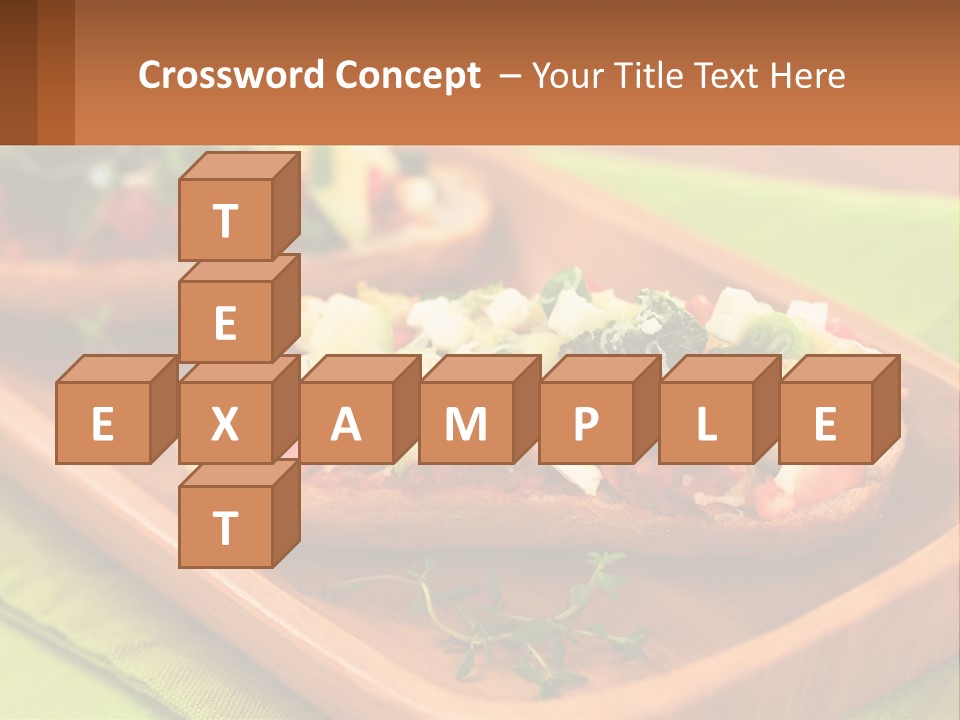 A Wooden Tray With Two Pieces Of Bread Topped With Vegetables PowerPoint Template