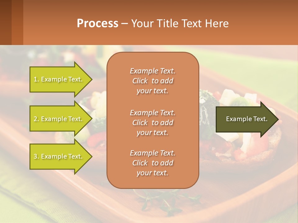 A Wooden Tray With Two Pieces Of Bread Topped With Vegetables PowerPoint Template