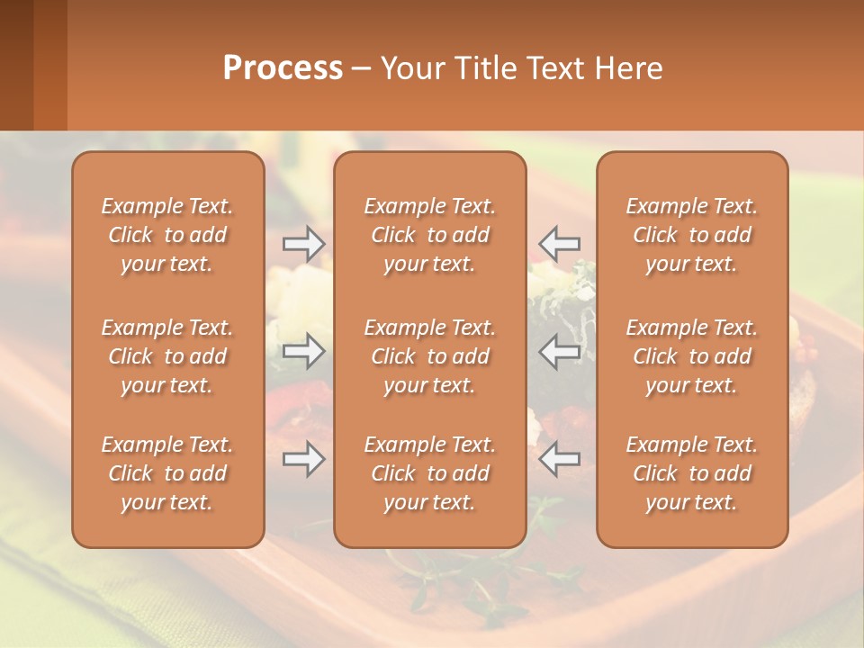 A Wooden Tray With Two Pieces Of Bread Topped With Vegetables PowerPoint Template