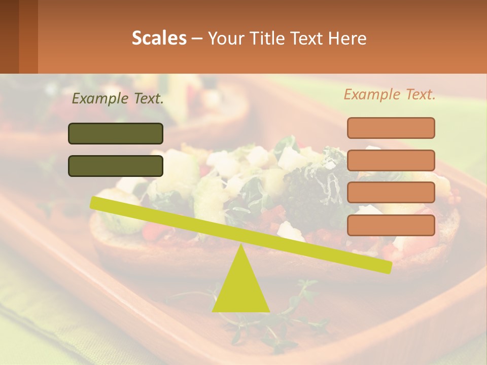 A Wooden Tray With Two Pieces Of Bread Topped With Vegetables PowerPoint Template