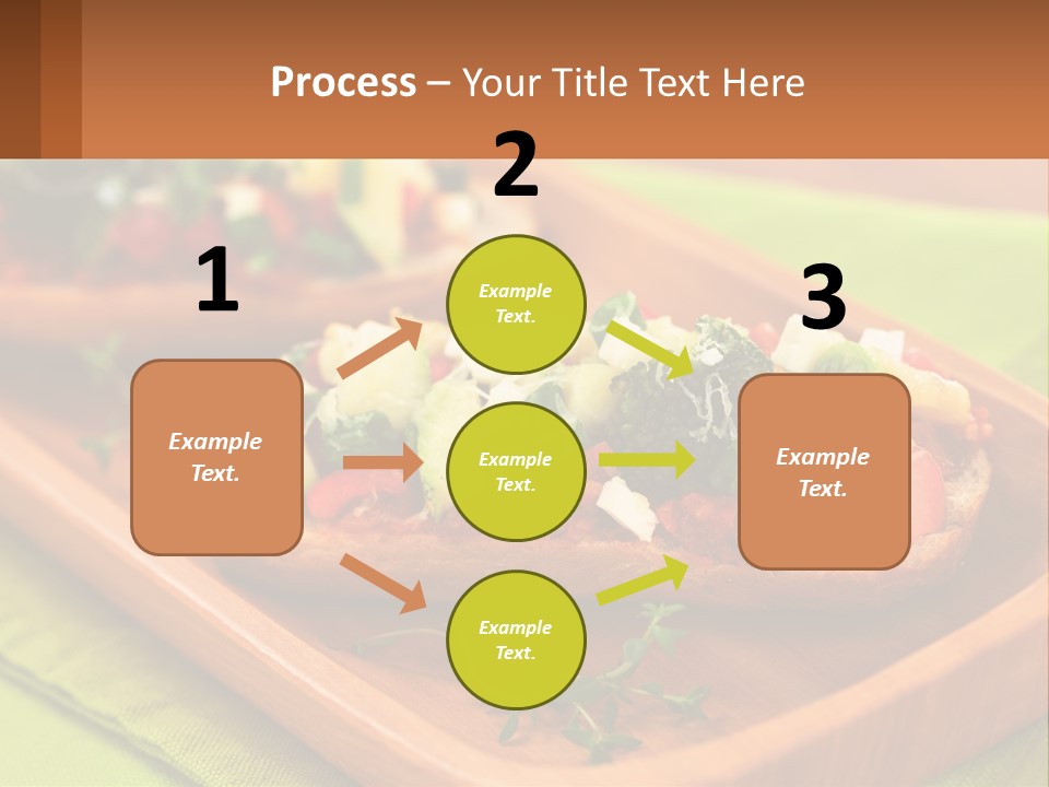 A Wooden Tray With Two Pieces Of Bread Topped With Vegetables PowerPoint Template