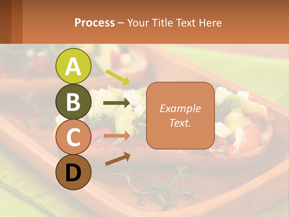A Wooden Tray With Two Pieces Of Bread Topped With Vegetables PowerPoint Template