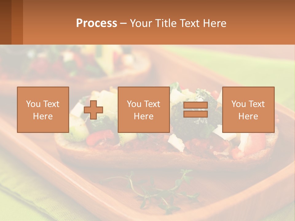 A Wooden Tray With Two Pieces Of Bread Topped With Vegetables PowerPoint Template