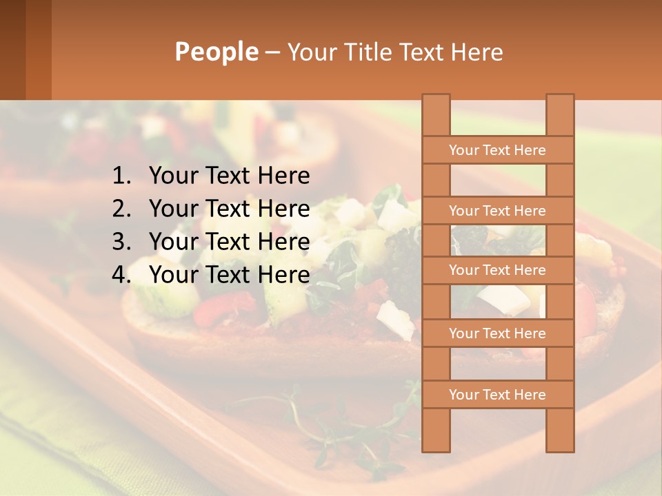 A Wooden Tray With Two Pieces Of Bread Topped With Vegetables PowerPoint Template