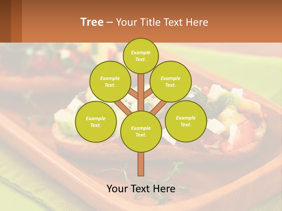 A Wooden Tray With Two Pieces Of Bread Topped With Vegetables PowerPoint Template