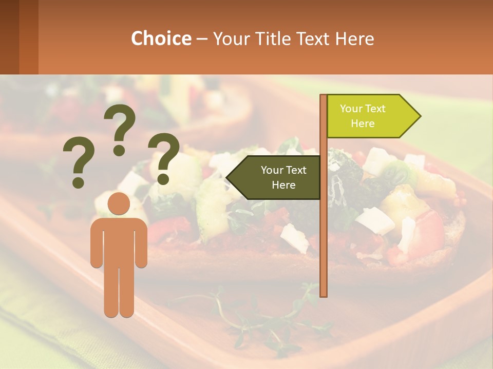 A Wooden Tray With Two Pieces Of Bread Topped With Vegetables PowerPoint Template