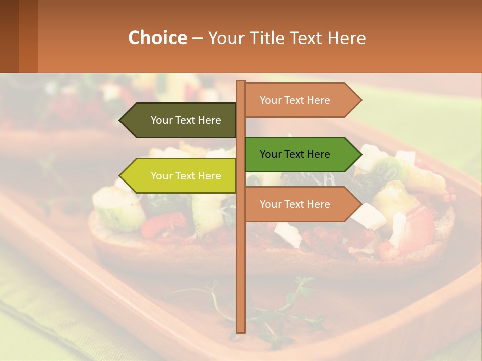A Wooden Tray With Two Pieces Of Bread Topped With Vegetables PowerPoint Template