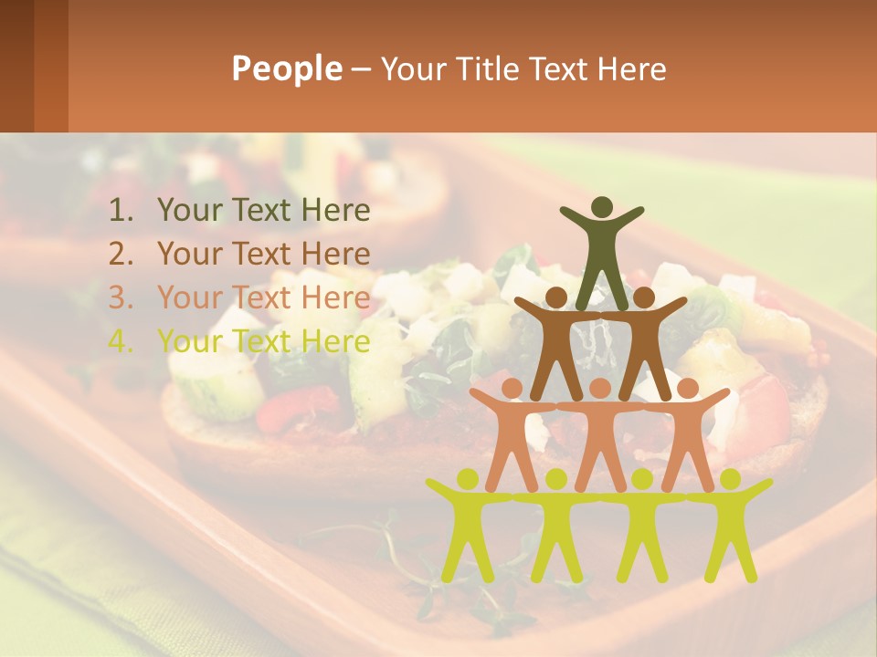 A Wooden Tray With Two Pieces Of Bread Topped With Vegetables PowerPoint Template
