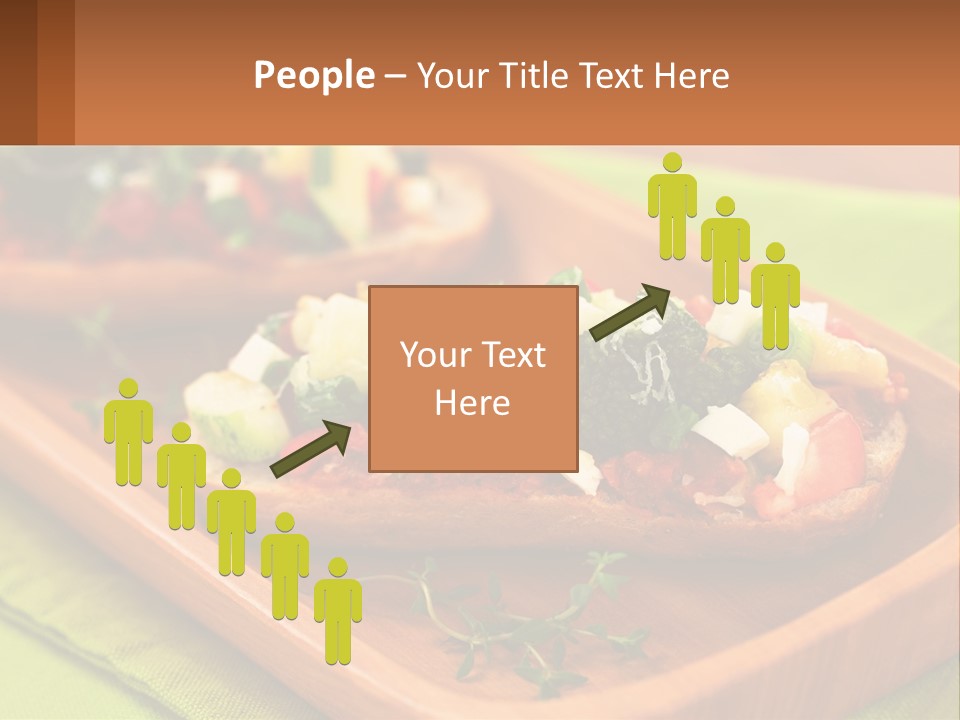 A Wooden Tray With Two Pieces Of Bread Topped With Vegetables PowerPoint Template