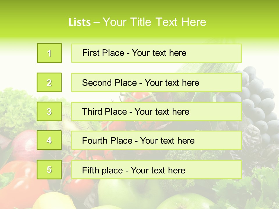 A Variety Of Fruits And Vegetables Are Shown In This Powerpoint Presentation PowerPoint Template