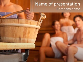 A Group Of Women Sitting In A Sauna PowerPoint Template