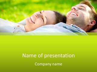 A Man And A Woman Laying On The Grass PowerPoint Template