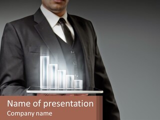 A Man In A Suit Holding A Tablet With A Chart On It PowerPoint Template