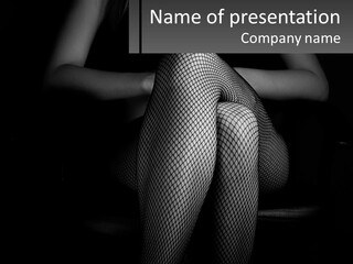 A Woman In Fishnet Stockings Sitting On A Chair PowerPoint Template