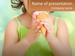 A Little Girl Holding A Piece Of Food In Her Hands PowerPoint Template