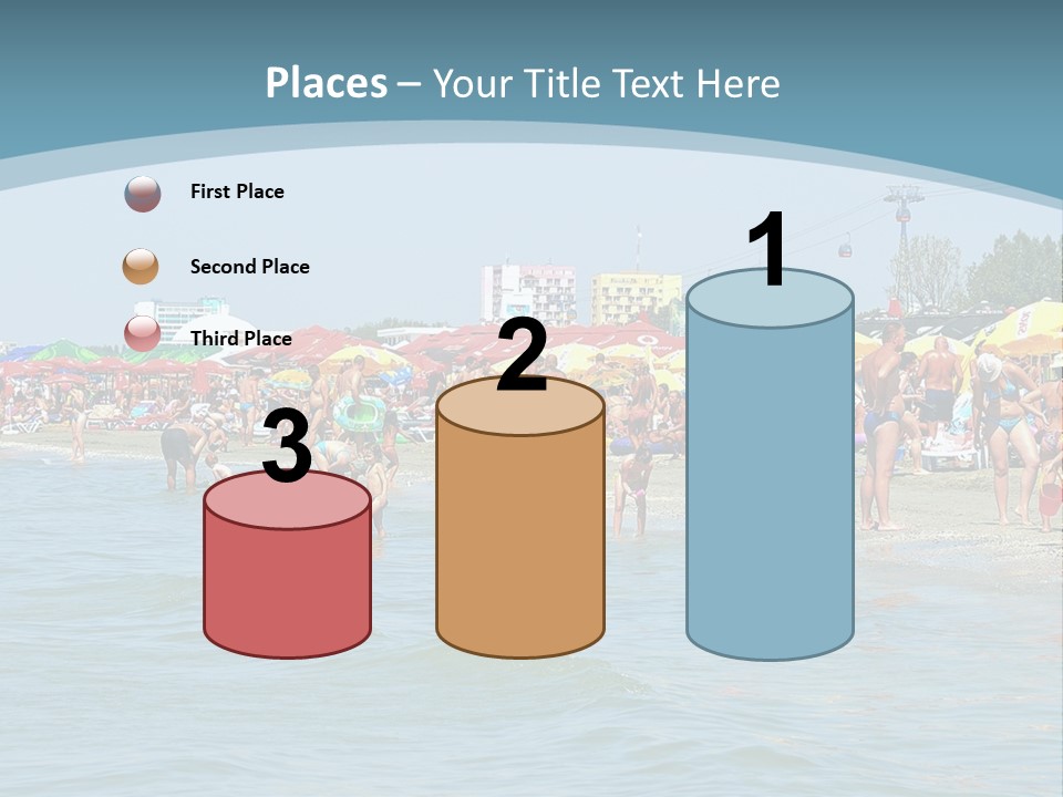 A Group Of People On A Beach With Umbrellas PowerPoint Template