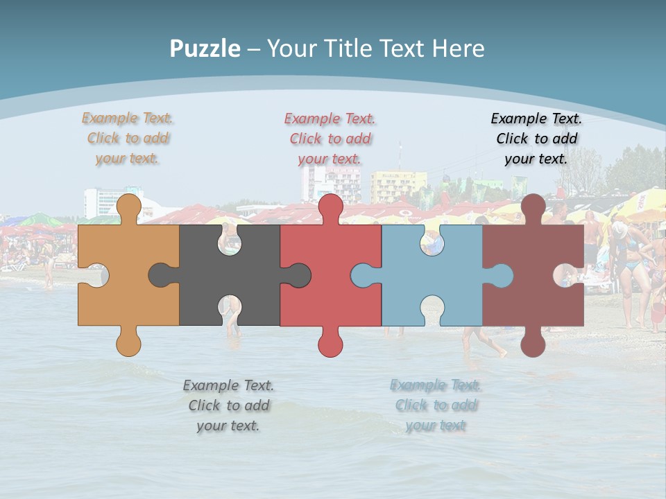 A Group Of People On A Beach With Umbrellas PowerPoint Template