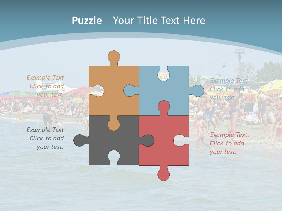 A Group Of People On A Beach With Umbrellas PowerPoint Template