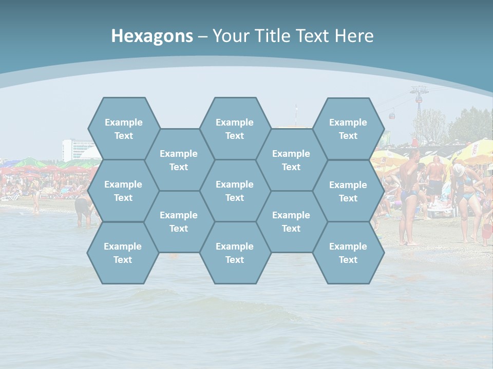 A Group Of People On A Beach With Umbrellas PowerPoint Template