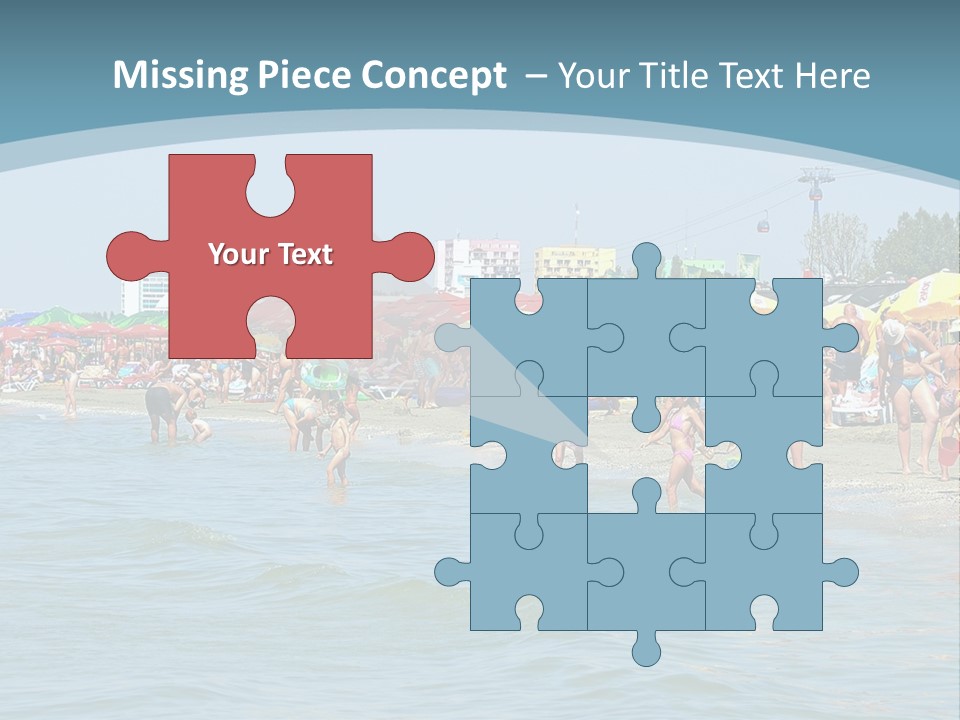 A Group Of People On A Beach With Umbrellas PowerPoint Template