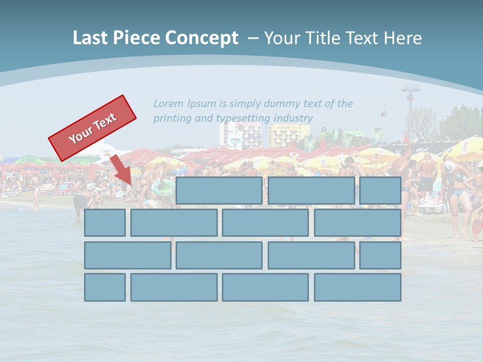 A Group Of People On A Beach With Umbrellas PowerPoint Template