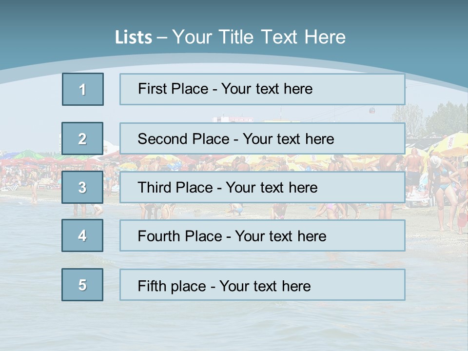 A Group Of People On A Beach With Umbrellas PowerPoint Template