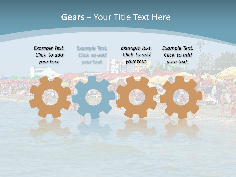 A Group Of People On A Beach With Umbrellas PowerPoint Template