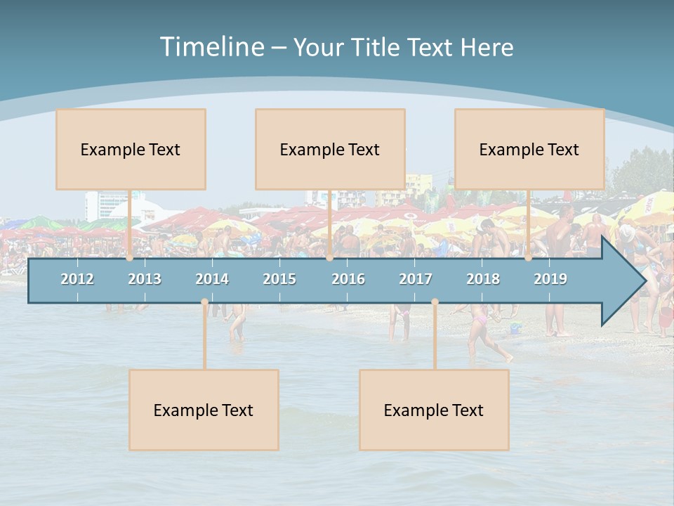 A Group Of People On A Beach With Umbrellas PowerPoint Template