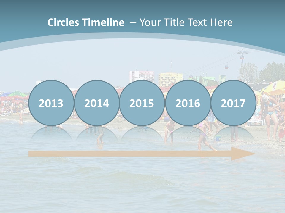 A Group Of People On A Beach With Umbrellas PowerPoint Template