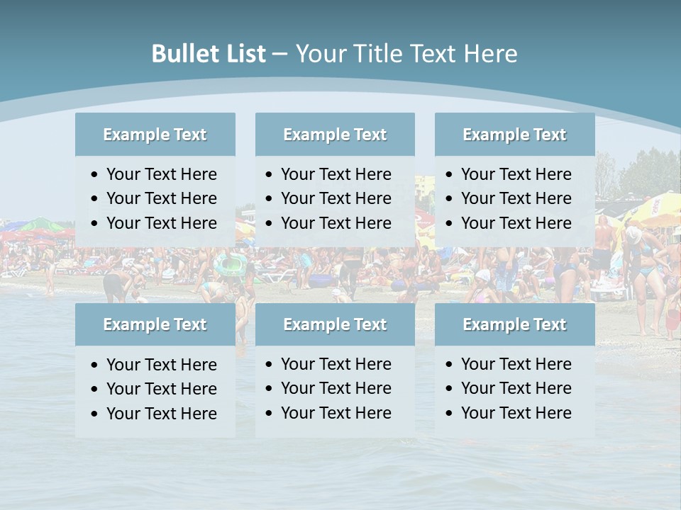 A Group Of People On A Beach With Umbrellas PowerPoint Template