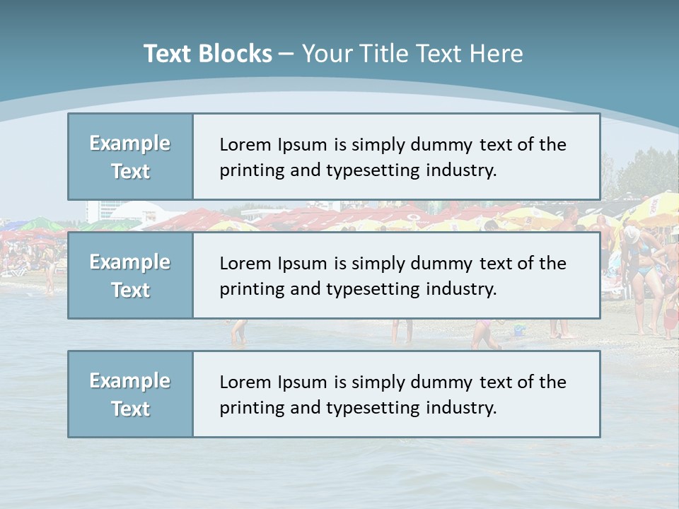 A Group Of People On A Beach With Umbrellas PowerPoint Template
