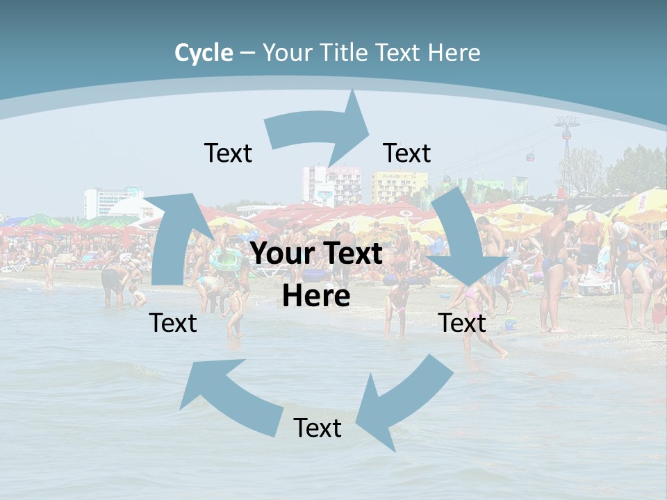 A Group Of People On A Beach With Umbrellas PowerPoint Template