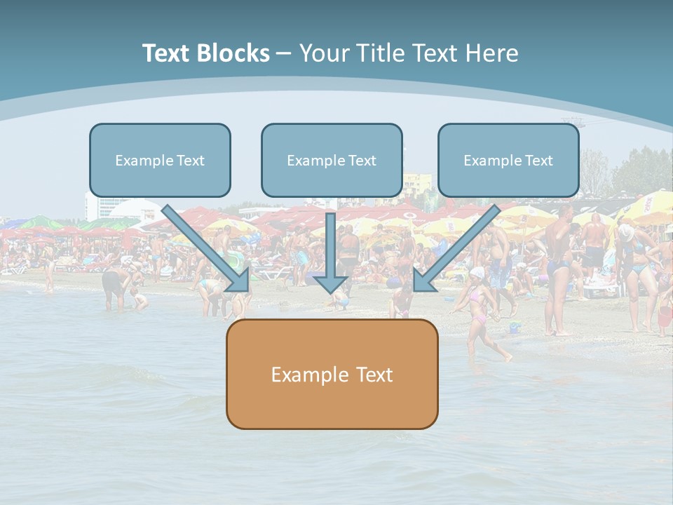 A Group Of People On A Beach With Umbrellas PowerPoint Template
