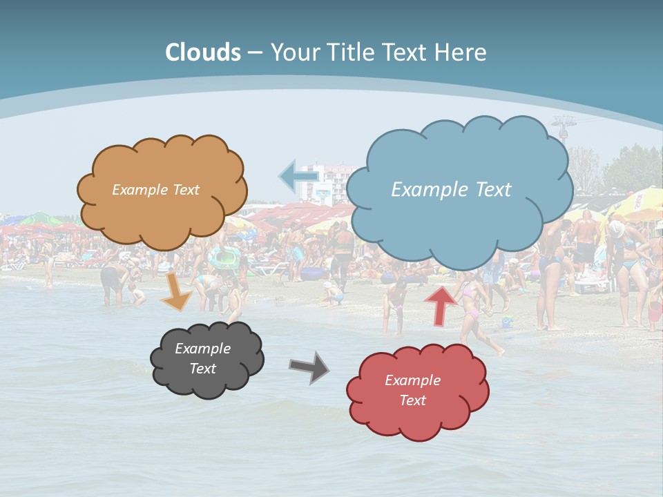 A Group Of People On A Beach With Umbrellas PowerPoint Template