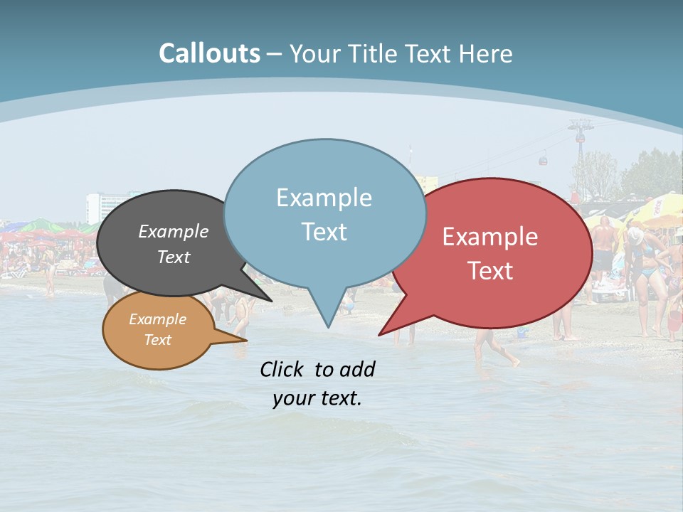 A Group Of People On A Beach With Umbrellas PowerPoint Template