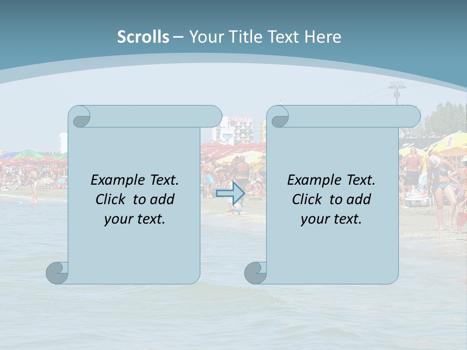 A Group Of People On A Beach With Umbrellas PowerPoint Template