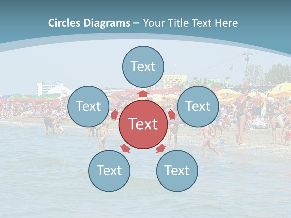 A Group Of People On A Beach With Umbrellas PowerPoint Template