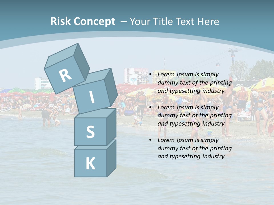 A Group Of People On A Beach With Umbrellas PowerPoint Template